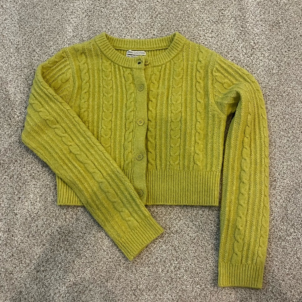 Urban Outfitters Cropped Cardigan Green